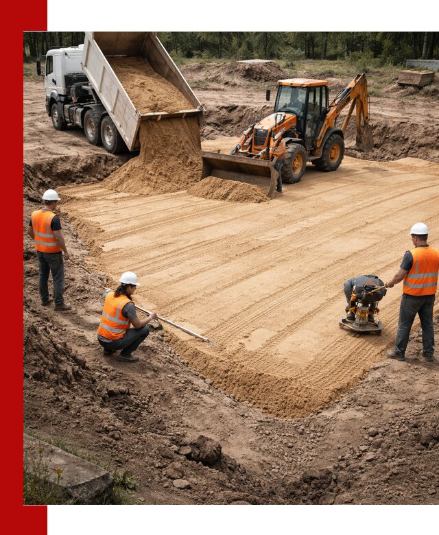 Устройство песчаной подушки для фундаментов и дорог в Когалыме